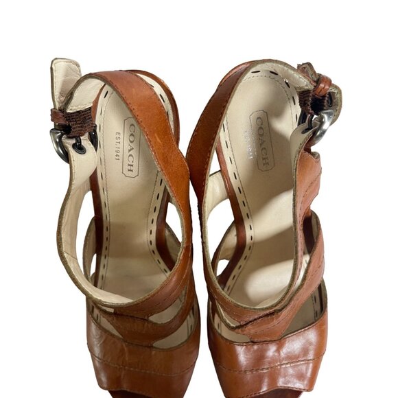 Coach Jazlyn Cognac Leather Wedge Heel Sandal Women’s Size 10B - Picture 8 of 8
